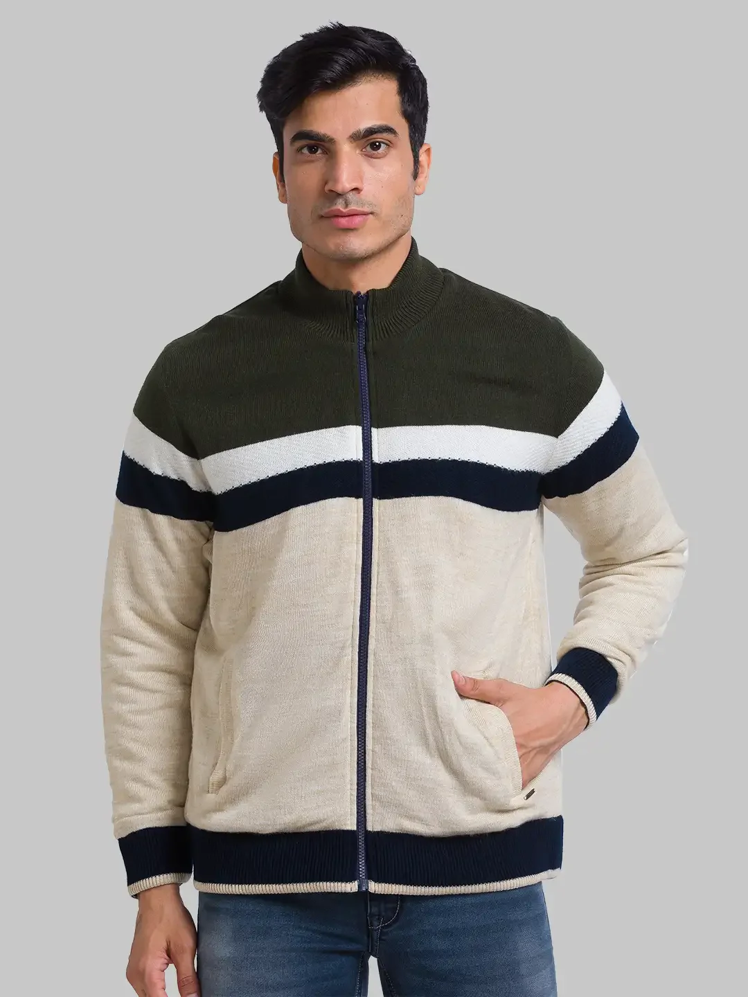 Men Green Solid Acrylic Full Sleeve Sweaters
