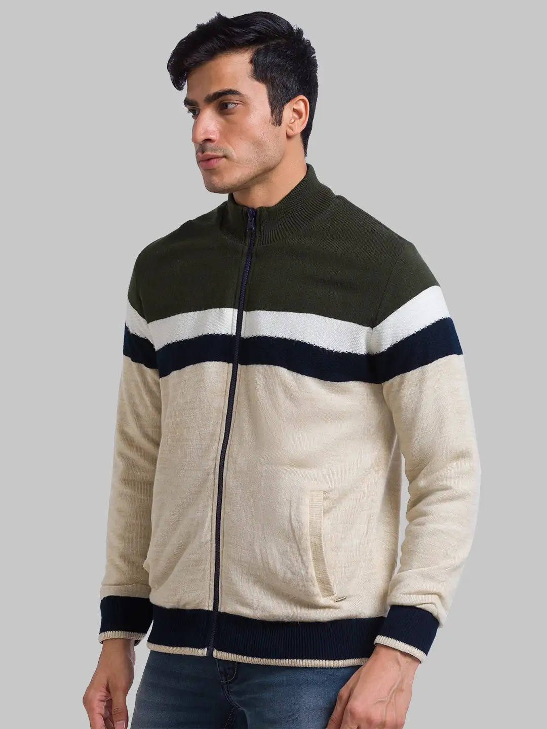 Men Green Solid Acrylic Full Sleeve Sweaters - Image 3
