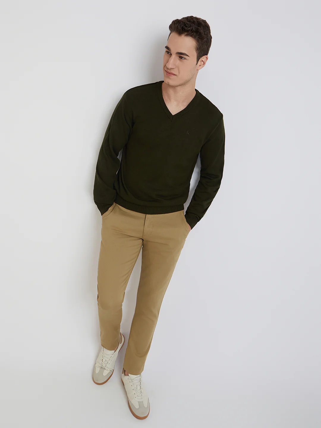 Men Green Solid Acrylic Full Sleeve Sweaters - Image 2