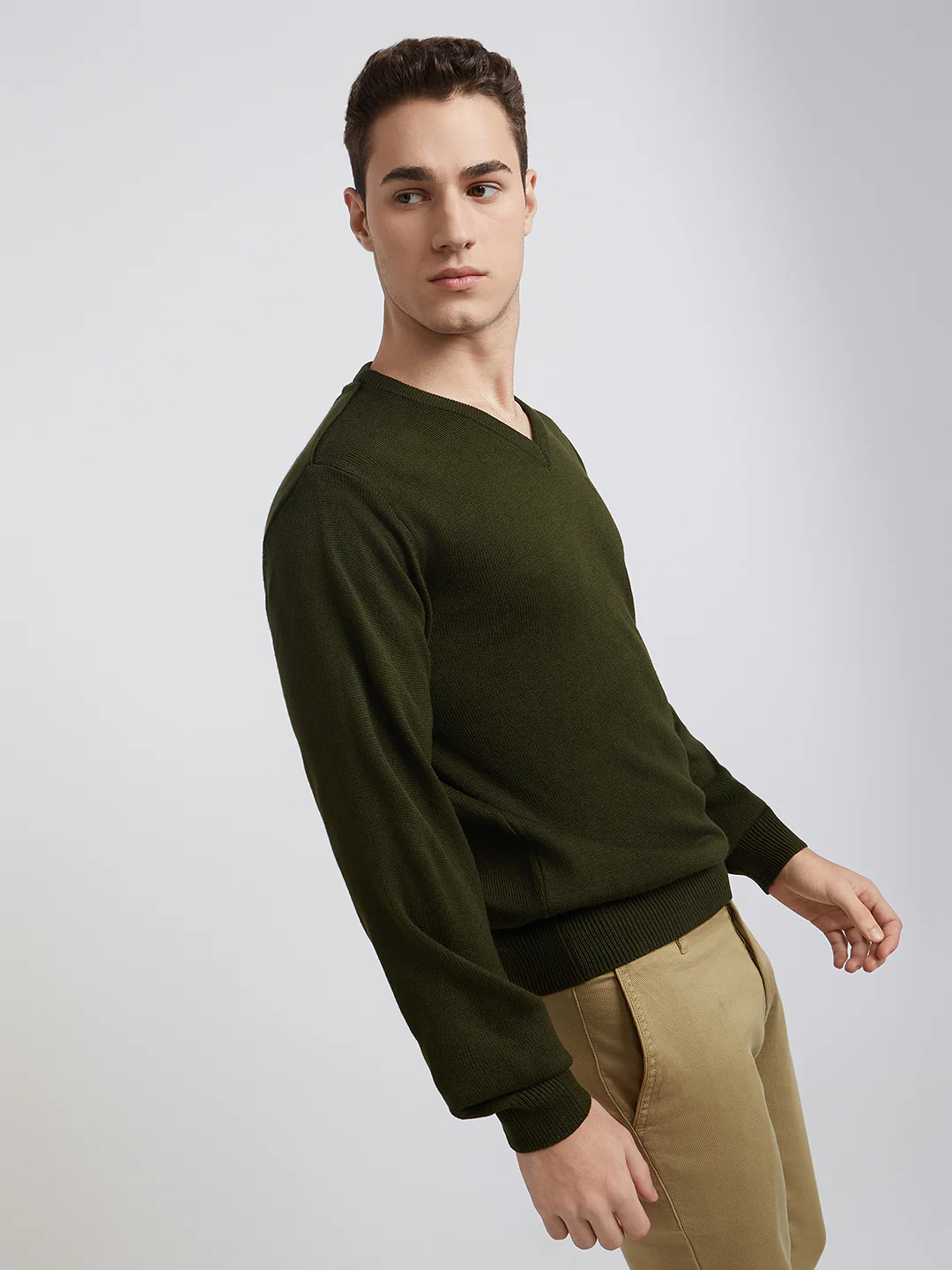 Men Green Solid Acrylic Full Sleeve Sweaters - Image 3