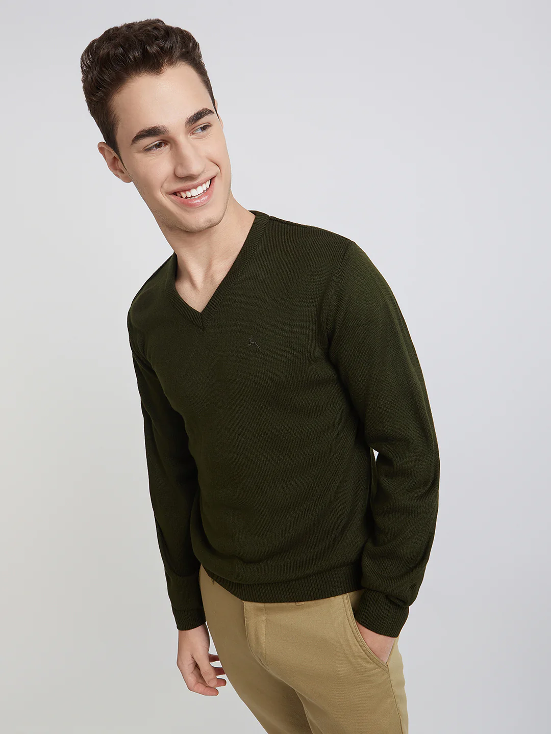 Men Green Solid Acrylic Full Sleeve Sweaters - Image 4