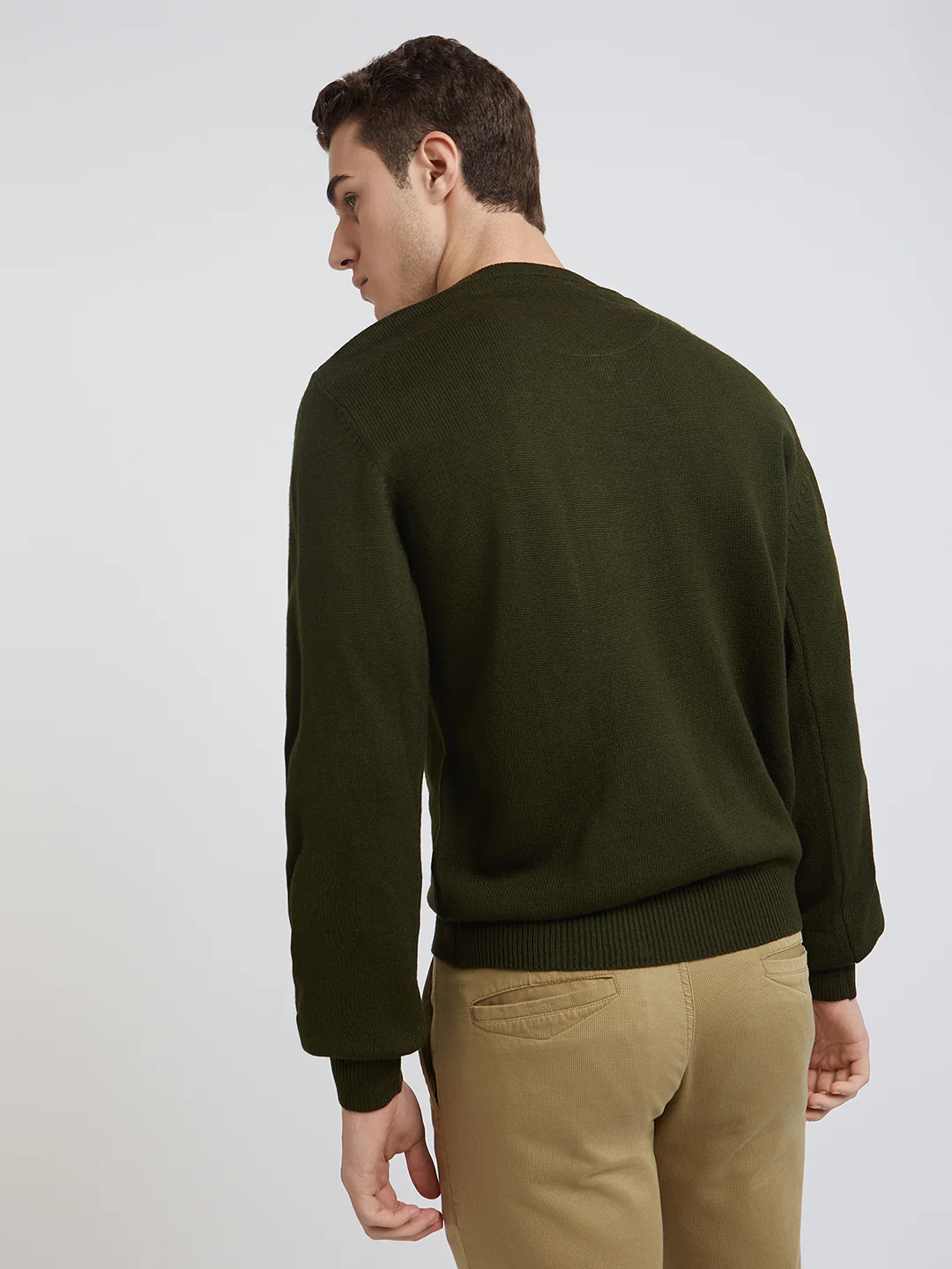 Men Green Solid Acrylic Full Sleeve Sweaters - Image 5