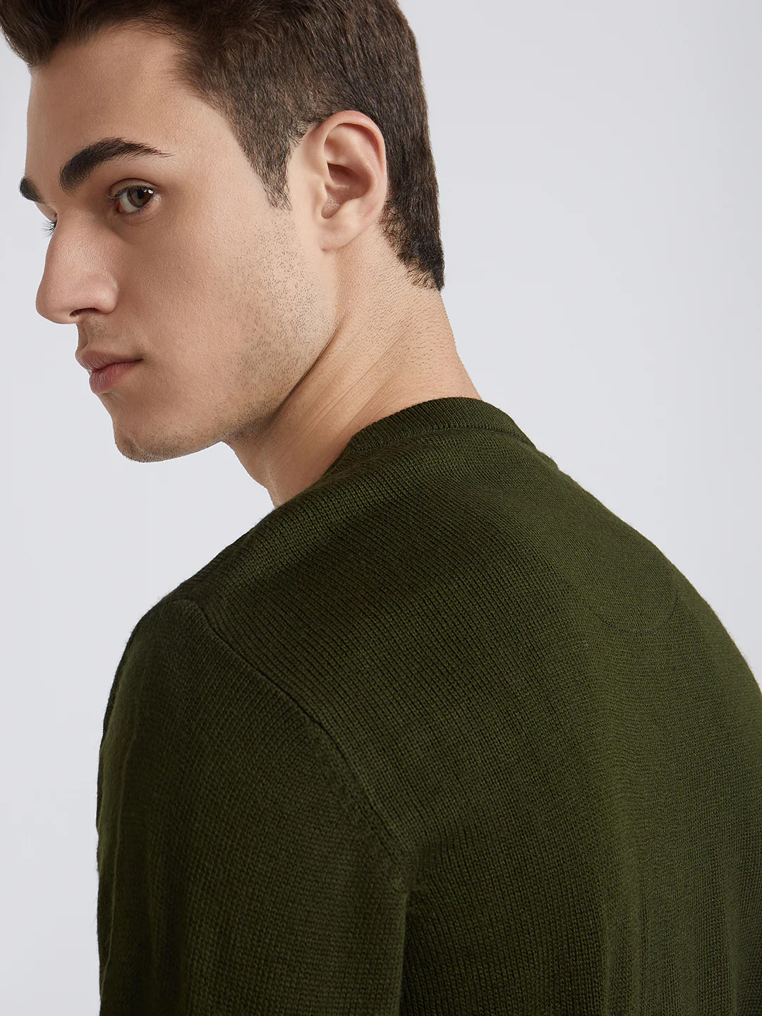 Men Green Solid Acrylic Full Sleeve Sweaters - Image 7