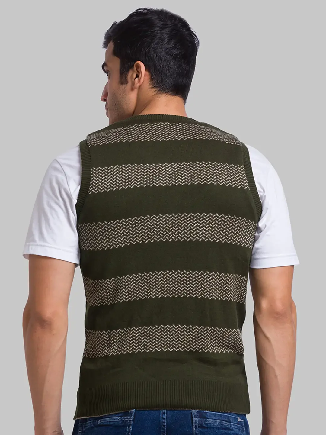 Men Green Solid Acrylic Sleeveless Sweaters - Image 4