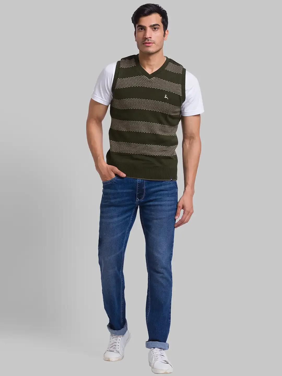 Men Green Solid Acrylic Sleeveless Sweaters - Image 5