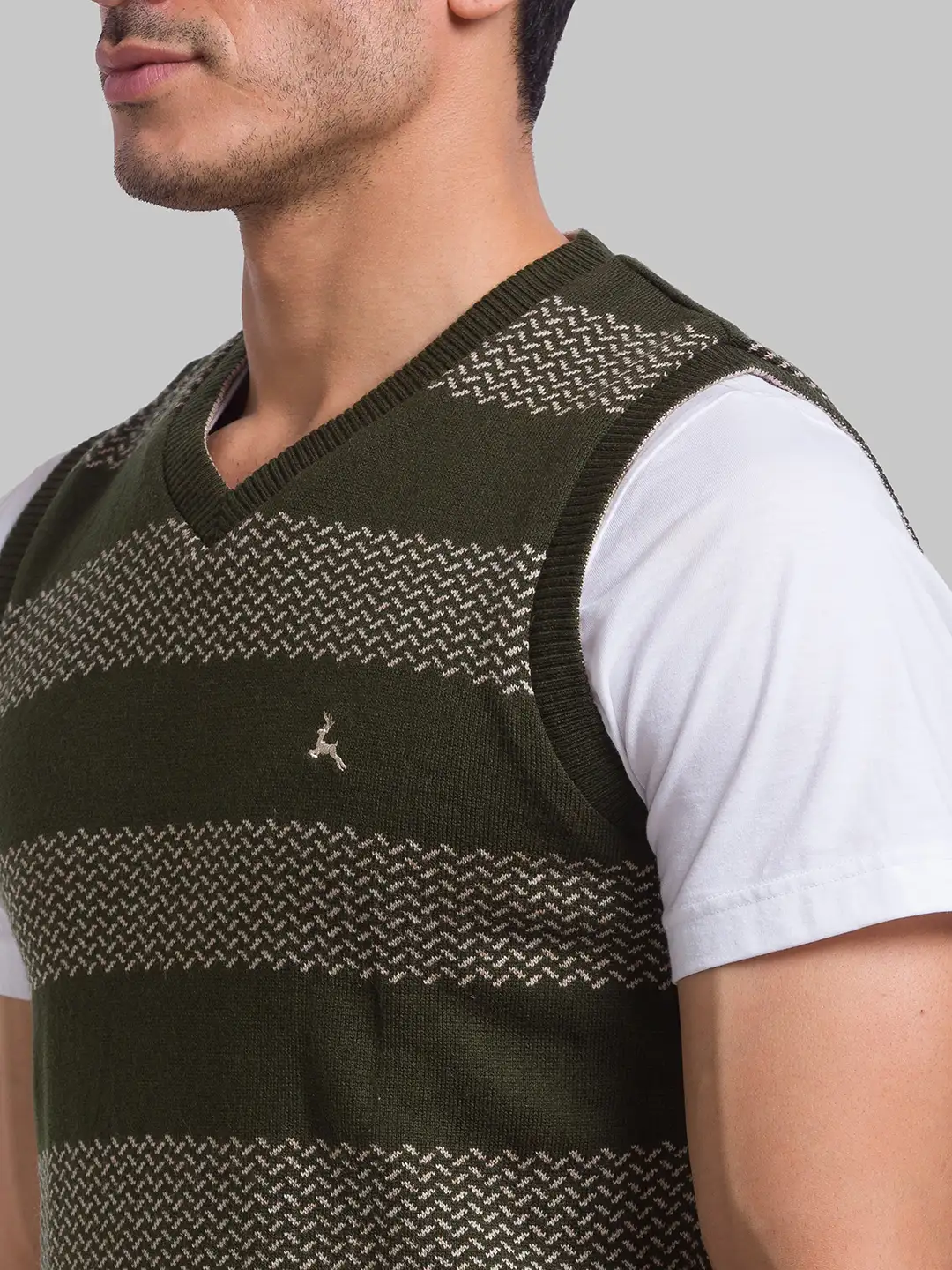 Men Green Solid Acrylic Sleeveless Sweaters - Image 6