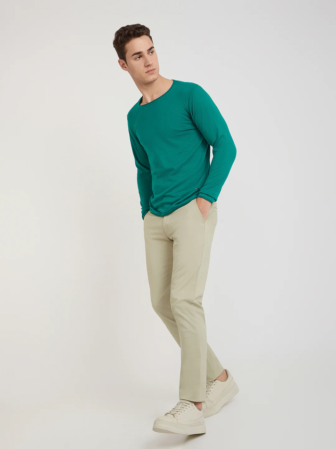 Men Green Solid Cotton Full Sleeve Sweaters - Image 2