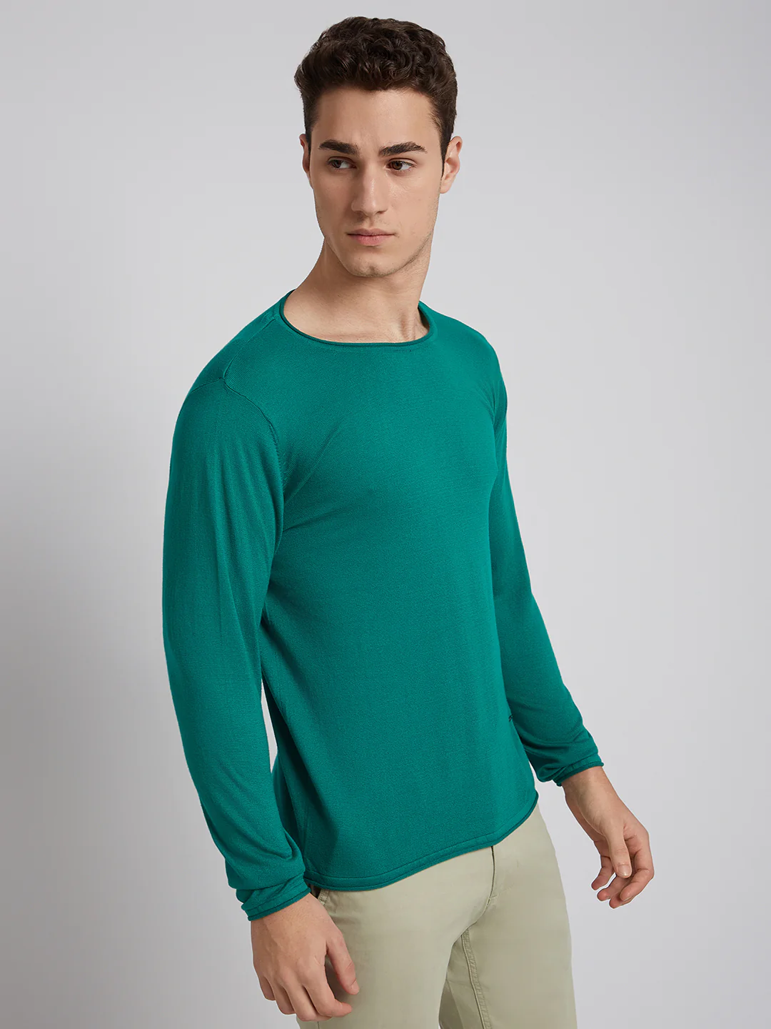 Men Green Solid Cotton Full Sleeve Sweaters - Image 3