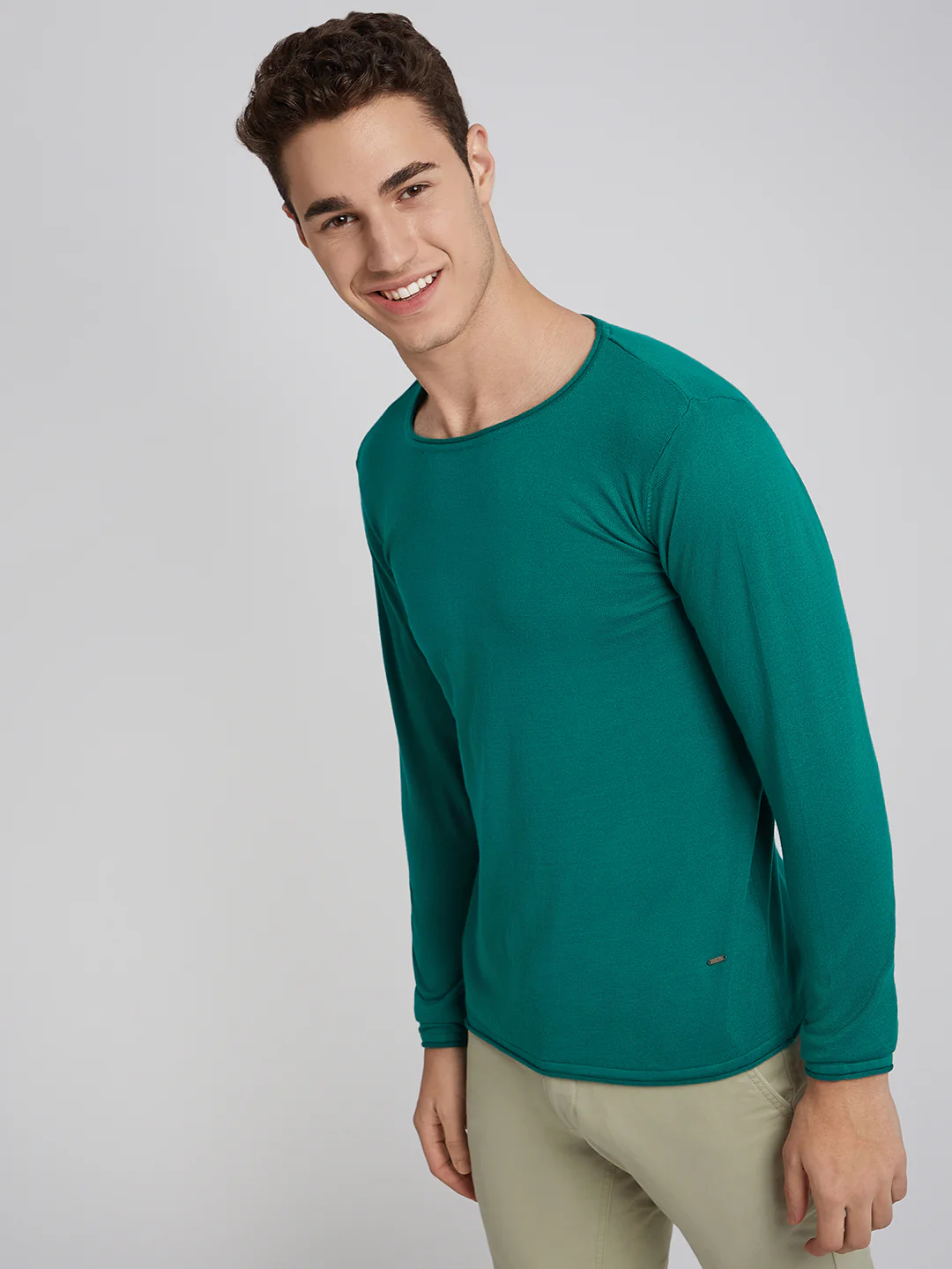 Men Green Solid Cotton Full Sleeve Sweaters - Image 4
