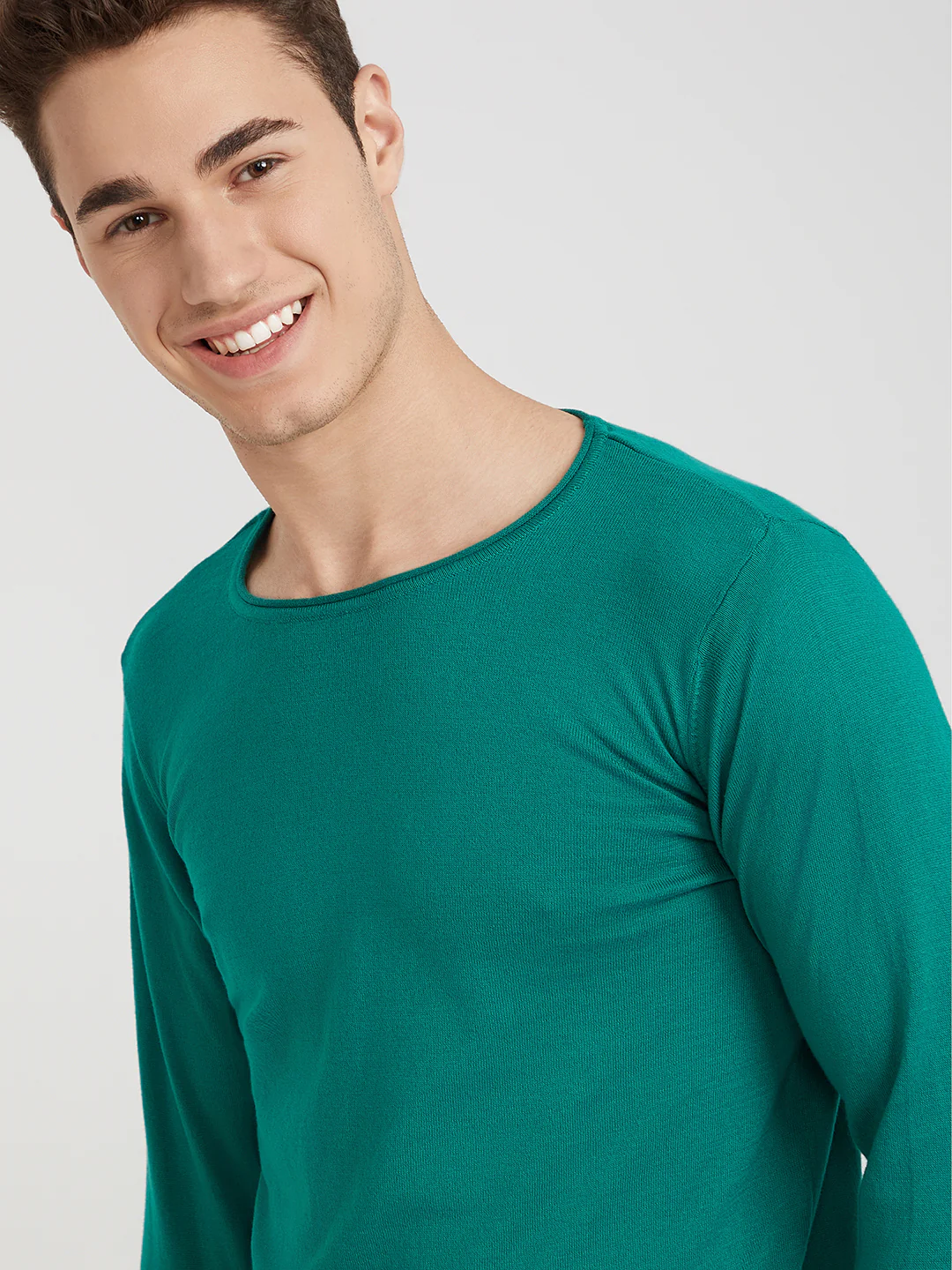 Men Green Solid Cotton Full Sleeve Sweaters - Image 6