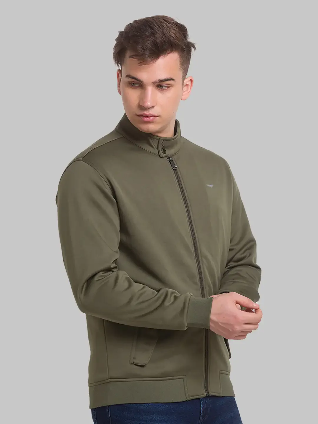 Men Green Solid Polyester Full Sleeve Bomber Jackets - Image 2