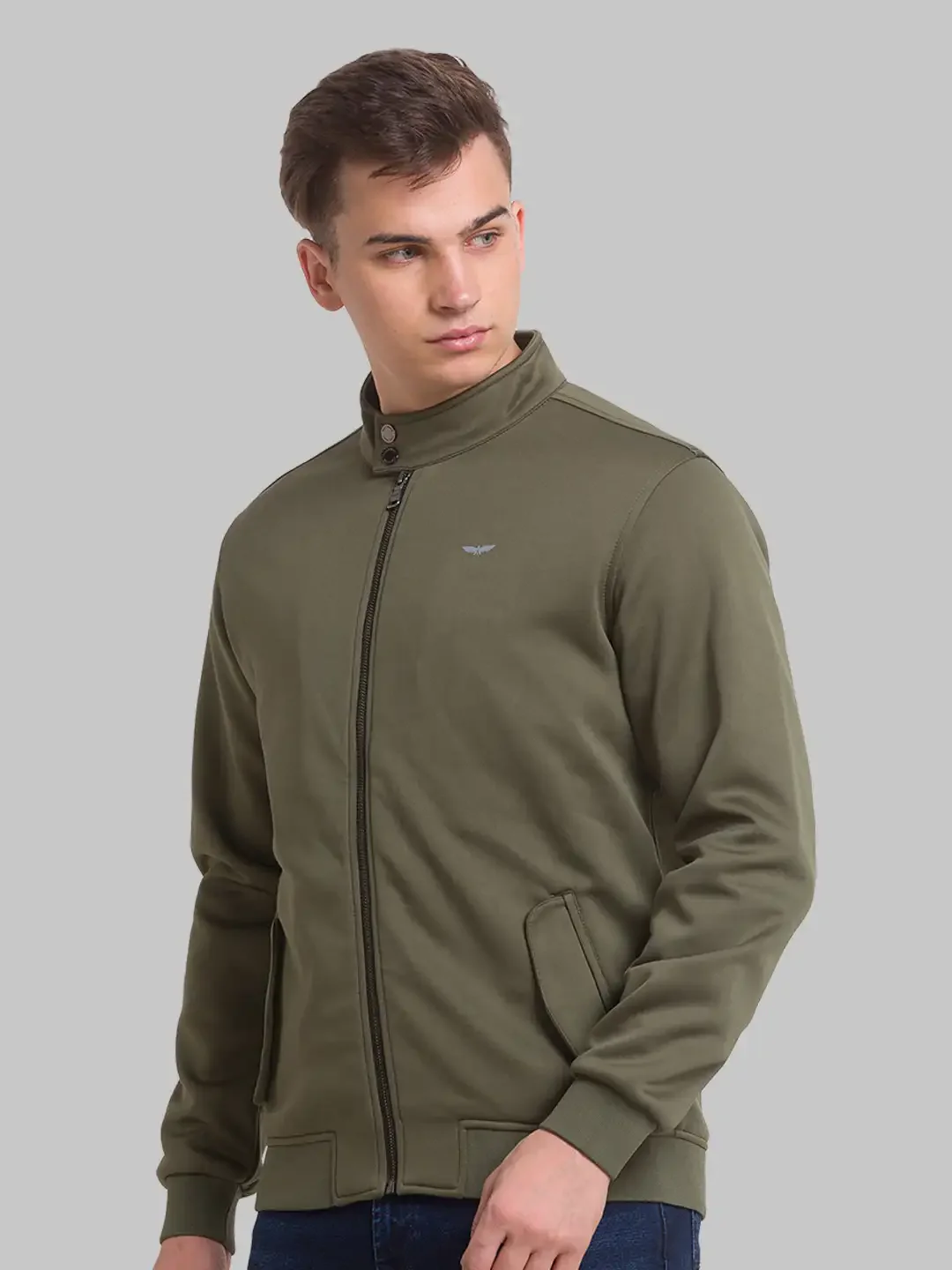 Men Green Solid Polyester Full Sleeve Bomber Jackets - Image 3