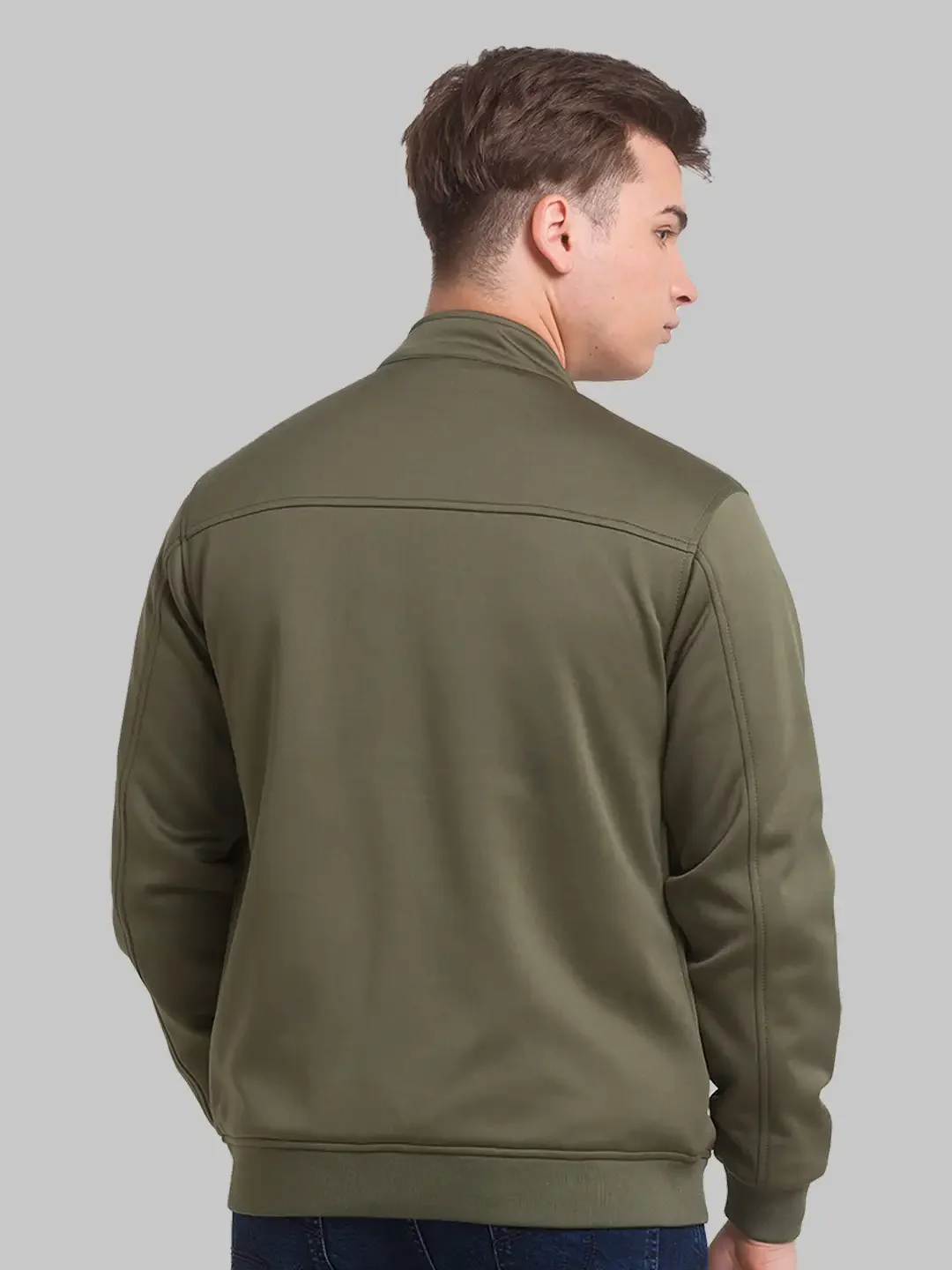 Men Green Solid Polyester Full Sleeve Bomber Jackets - Image 4