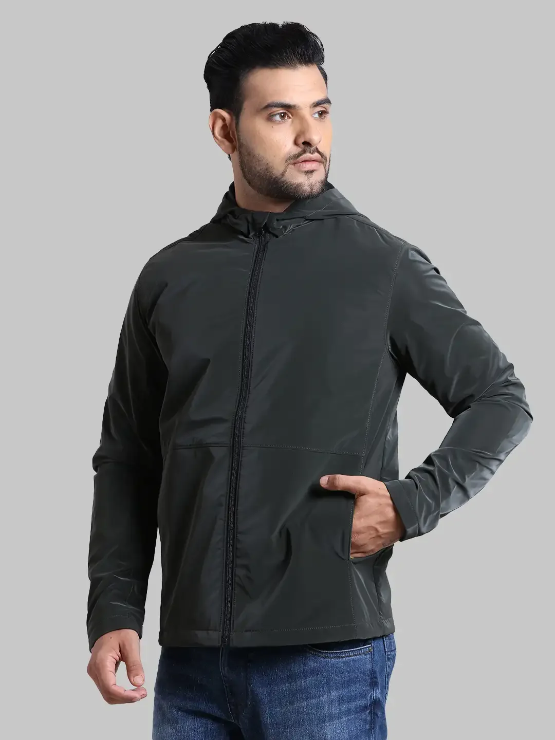 Men Green Solid Polyester Full Sleeve Jackets - Image 3