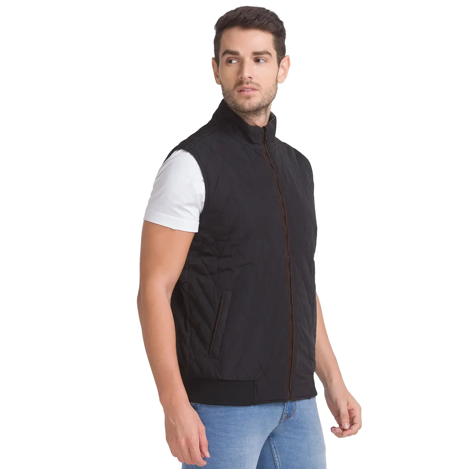 Men Green Solid Polyester Sleeveless Jackets - Image 2