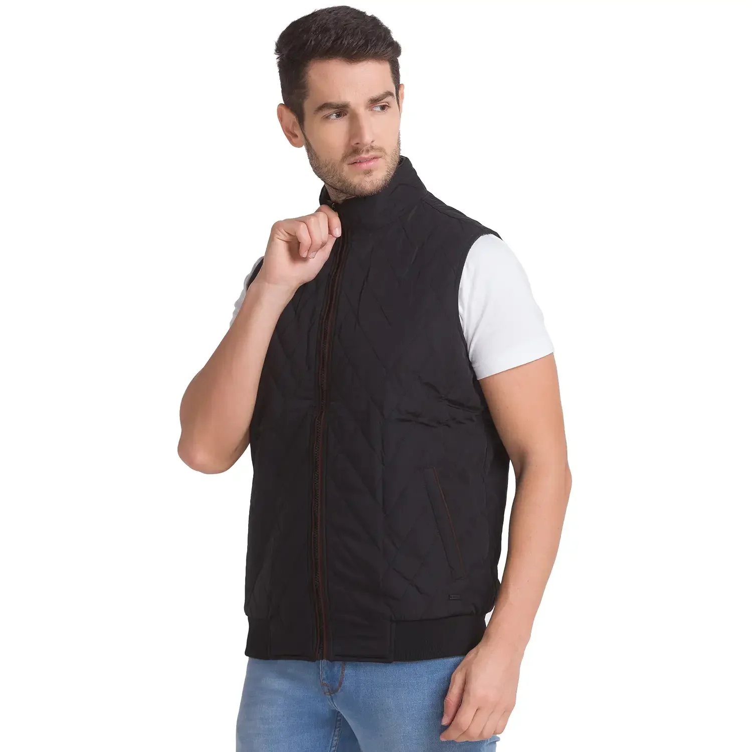Men Green Solid Polyester Sleeveless Jackets - Image 3