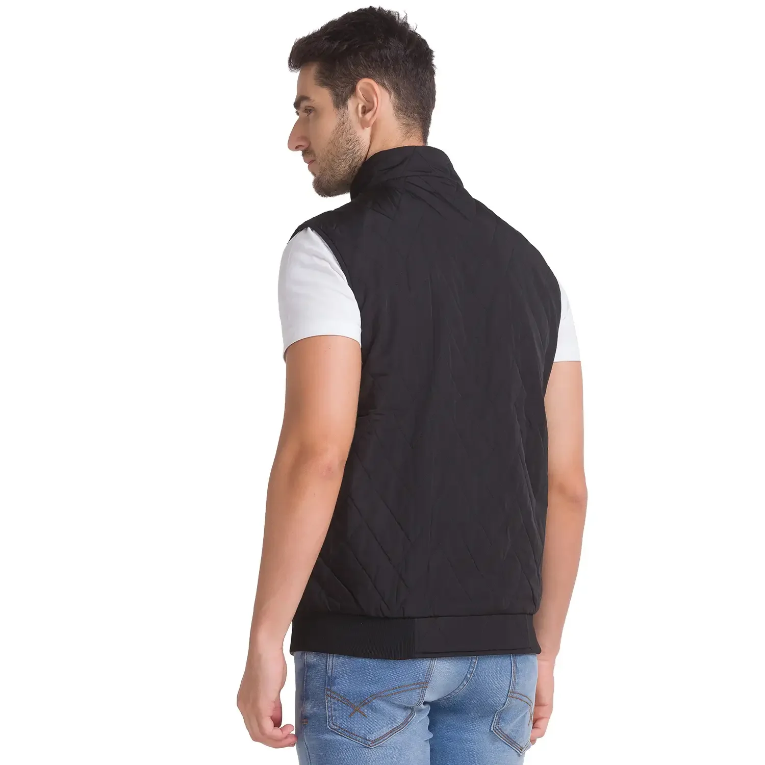 Men Green Solid Polyester Sleeveless Jackets - Image 4