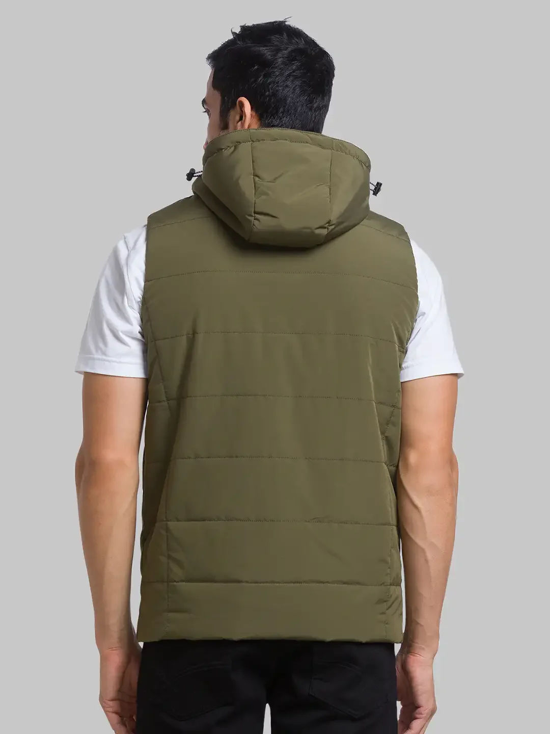 Men Green Solid Polyester Sleeveless Jackets - Image 4
