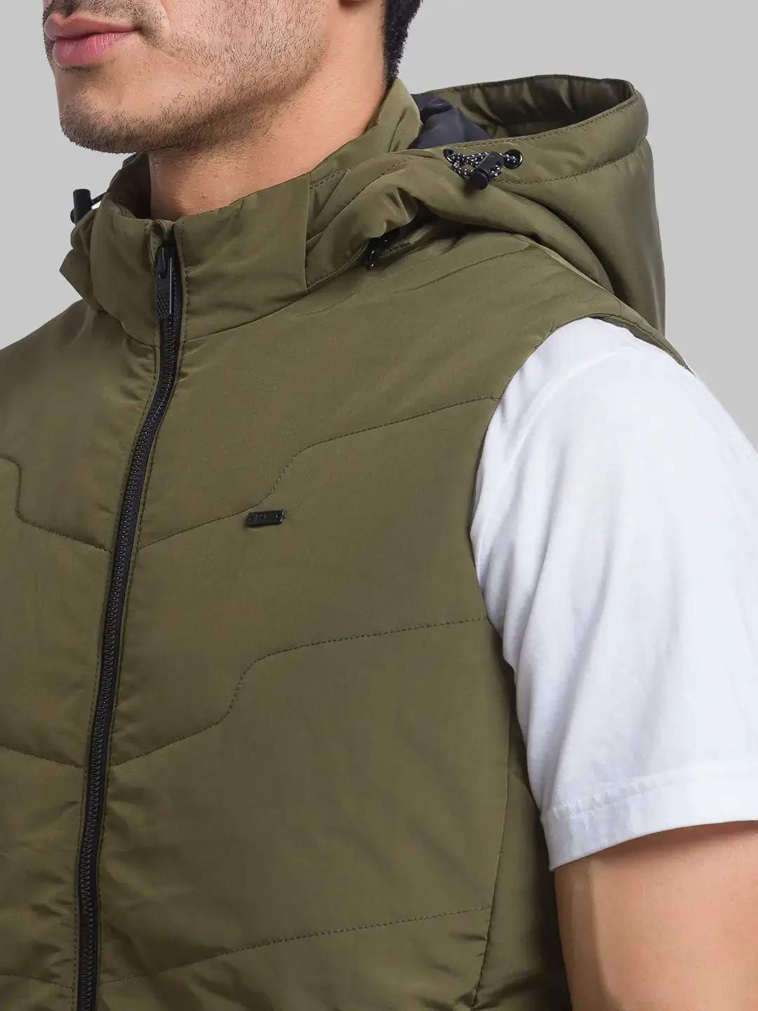 Men Green Solid Polyester Sleeveless Jackets - Image 6