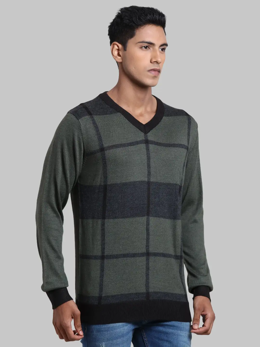 Men Green Structure Acrylic Blend Full Sleeve Sweaters - Image 2