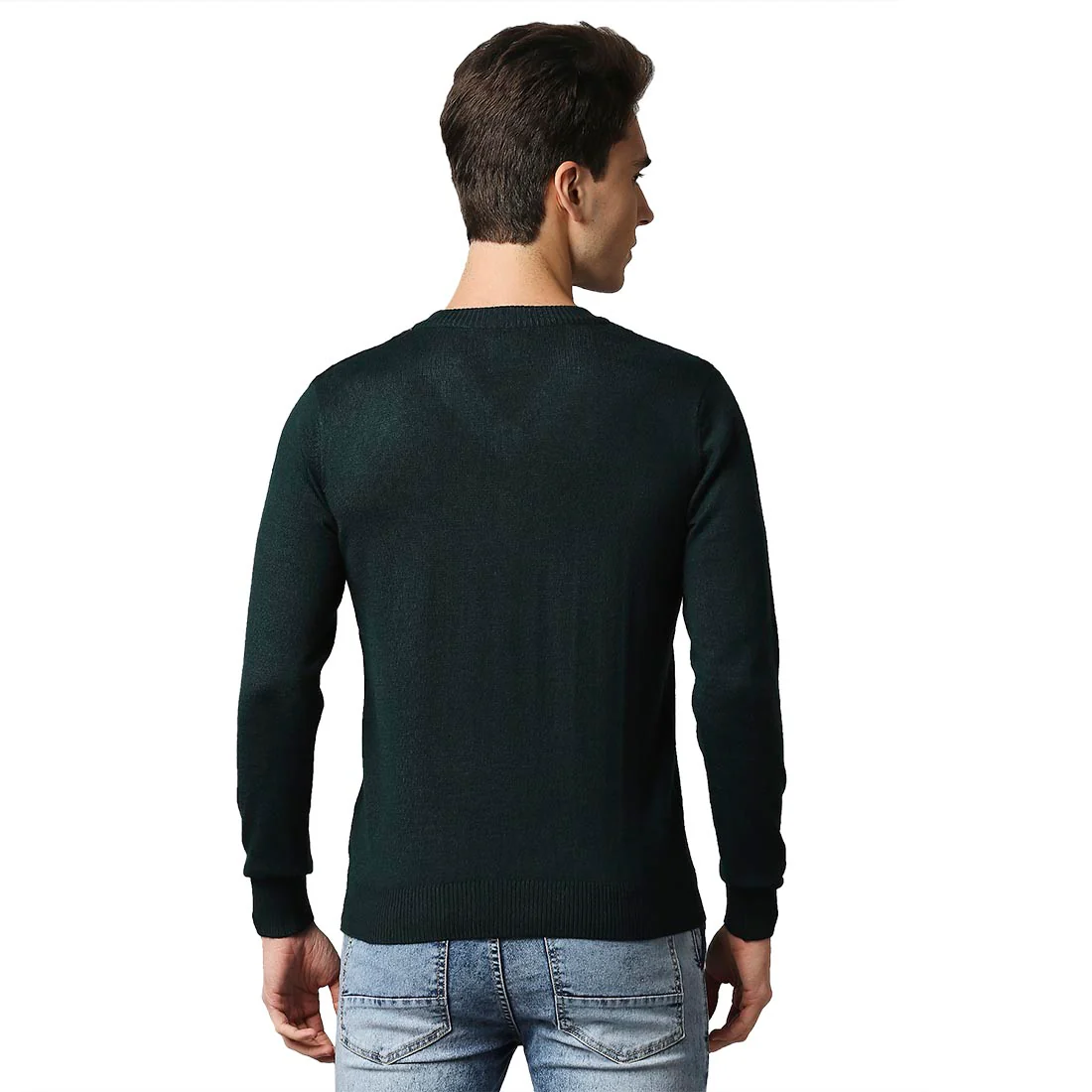 Men Green Structure Cable Acrylic Wool Blend Full Sleeve V Neck Collar Sweaters - Image 4