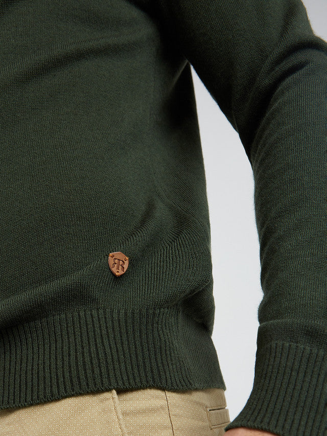 Men Green Structure Cable Acrylic Wool Blend Round Collar Sweaters - Image 7