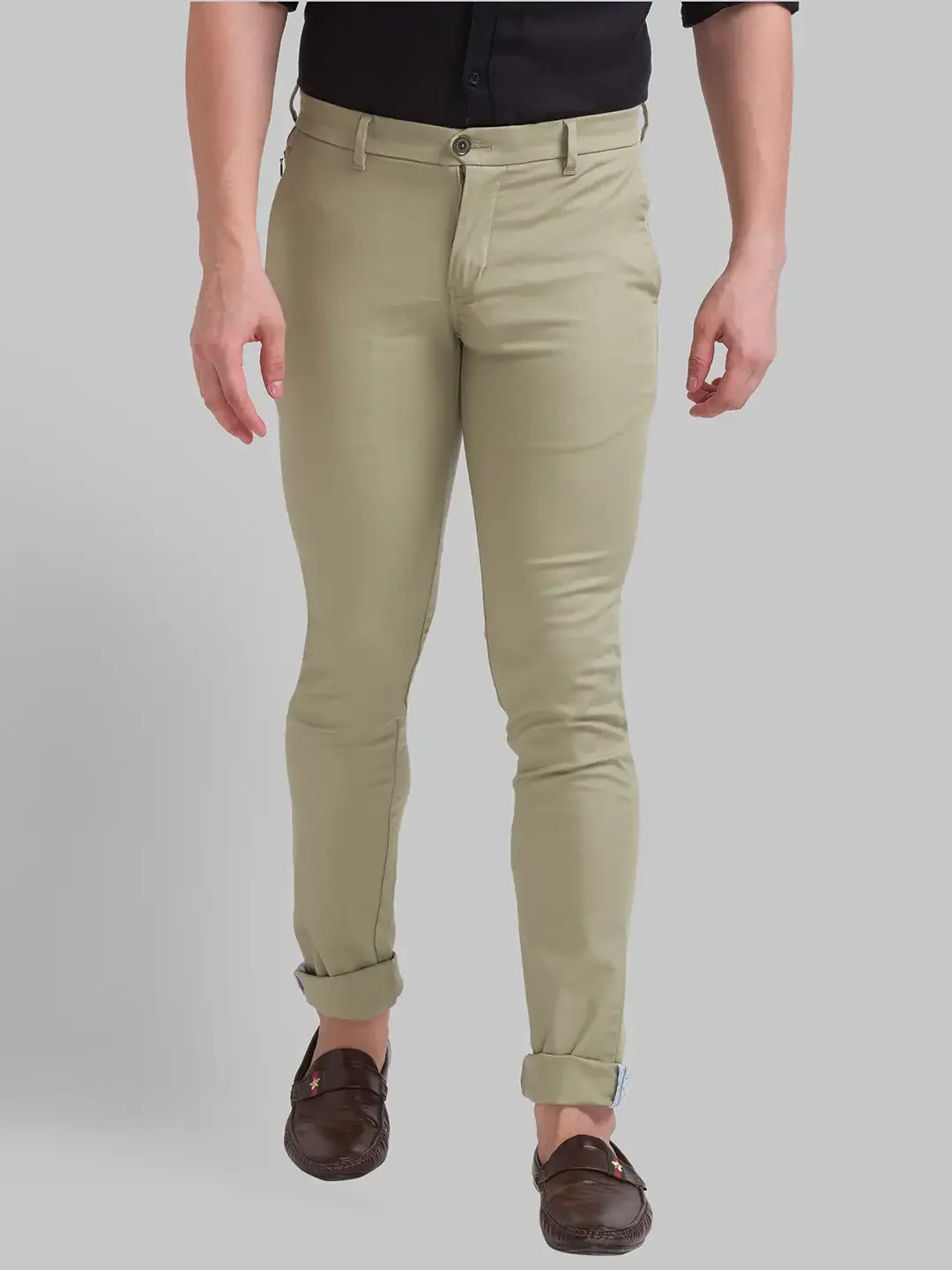 Men Green Super Slim Fit Solid Cotton Blend Trouser