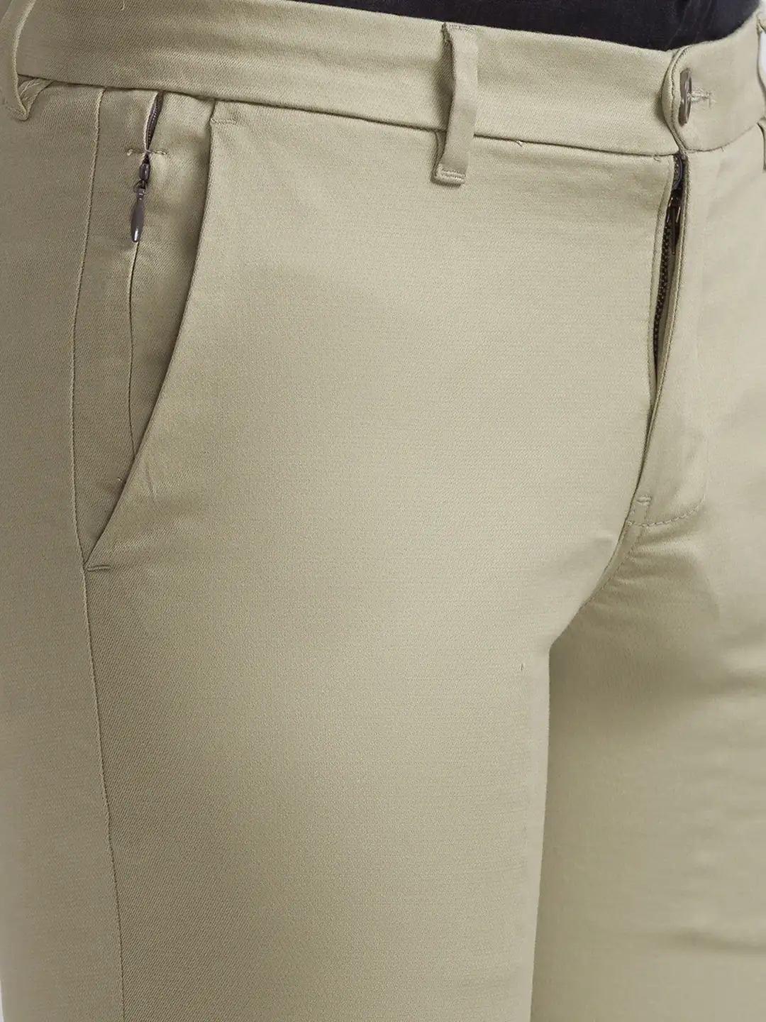 Men Green Super Slim Fit Solid Cotton Blend Trouser - Image 6