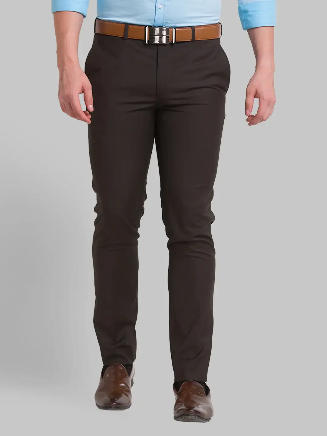 Men Green Super Slim Fit Solid Polyester Blend Trouser