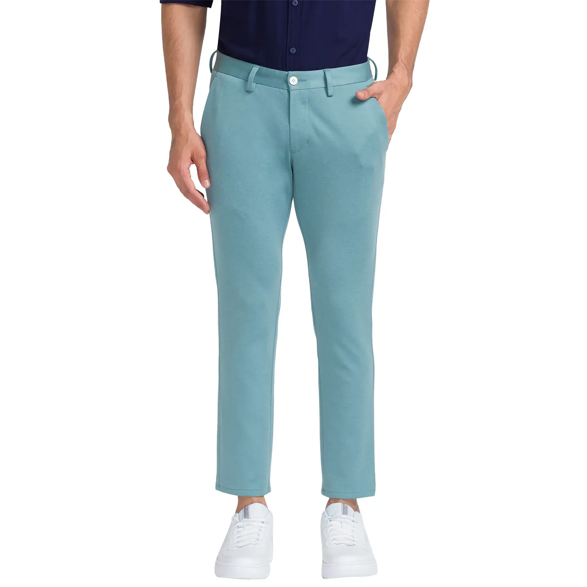 Men Green Super Slim Fit Solid Terylene Blend Trouser