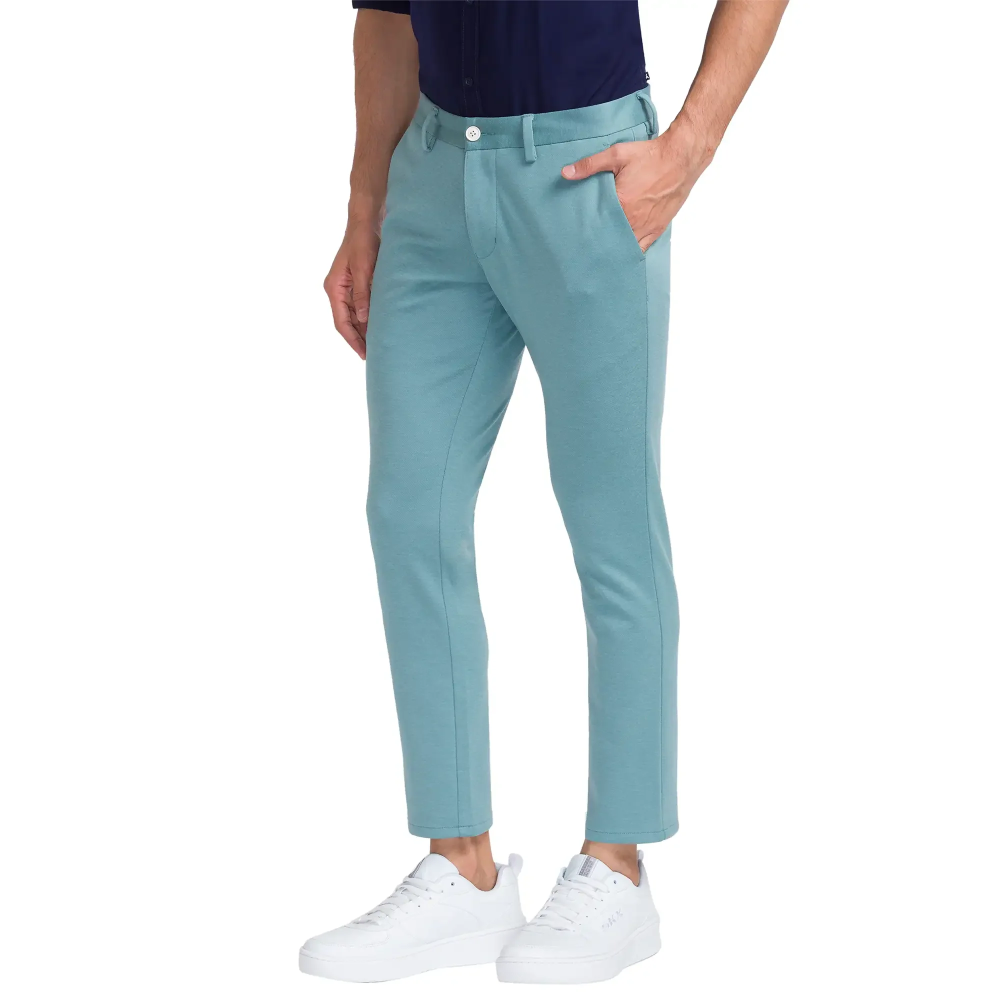 Men Green Super Slim Fit Solid Terylene Blend Trouser - Image 3