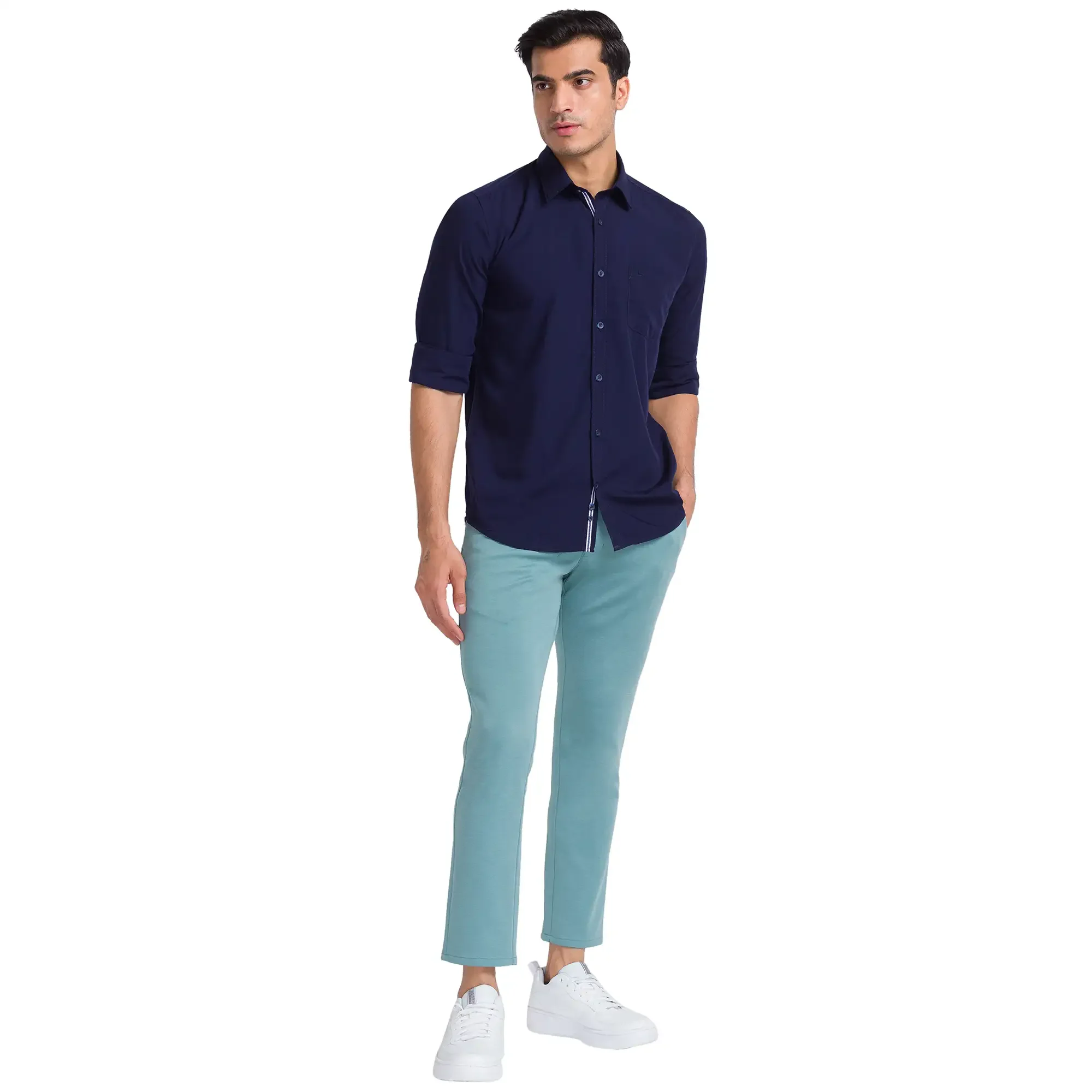 Men Green Super Slim Fit Solid Terylene Blend Trouser - Image 5
