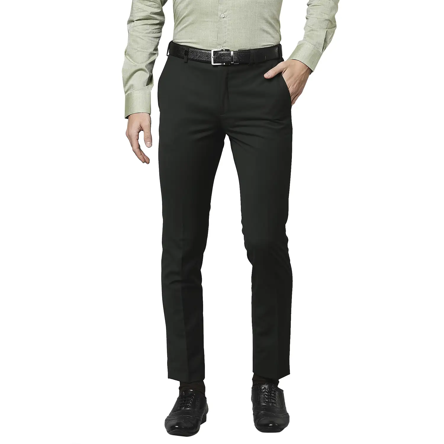 Men Green Super Slim Fit Solid Terylene Rayon Blend Trouser