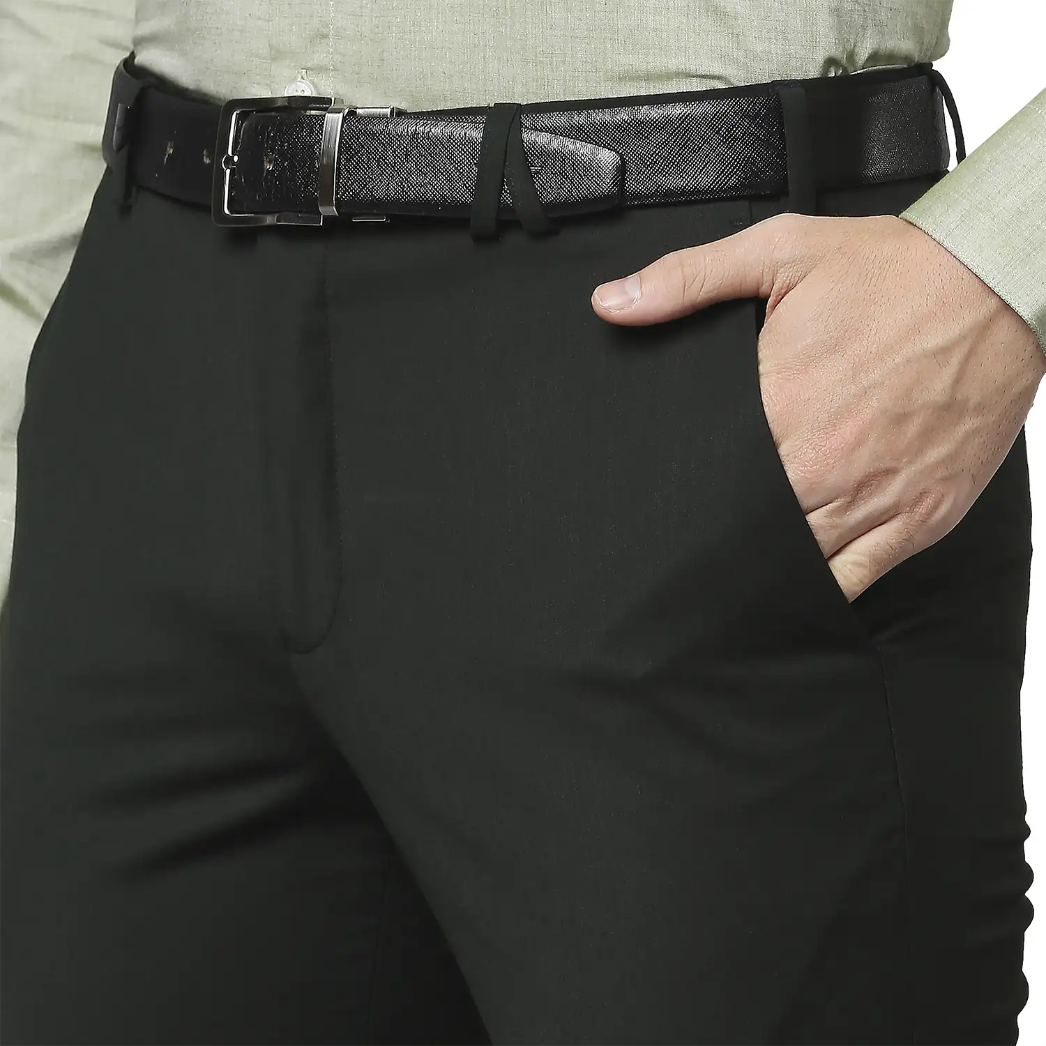 Men Green Super Slim Fit Solid Terylene Rayon Blend Trouser - Image 6