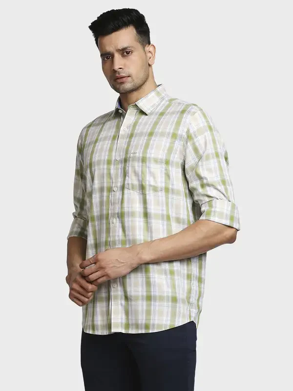 Men Green Tailored Fit Checks Cotton Blend Full Sleeve Shirts - Image 3