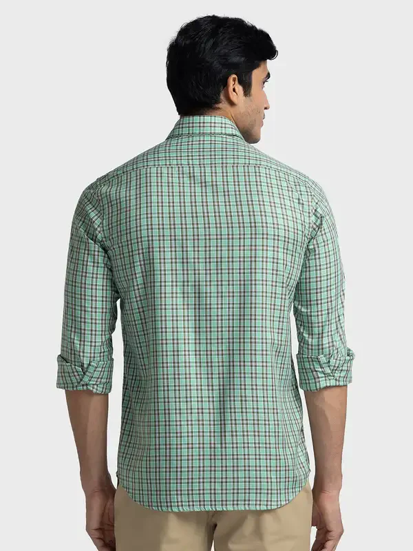 Men Green Tailored Fit Checks Cotton Blend Full Sleeve Shirts - Image 4