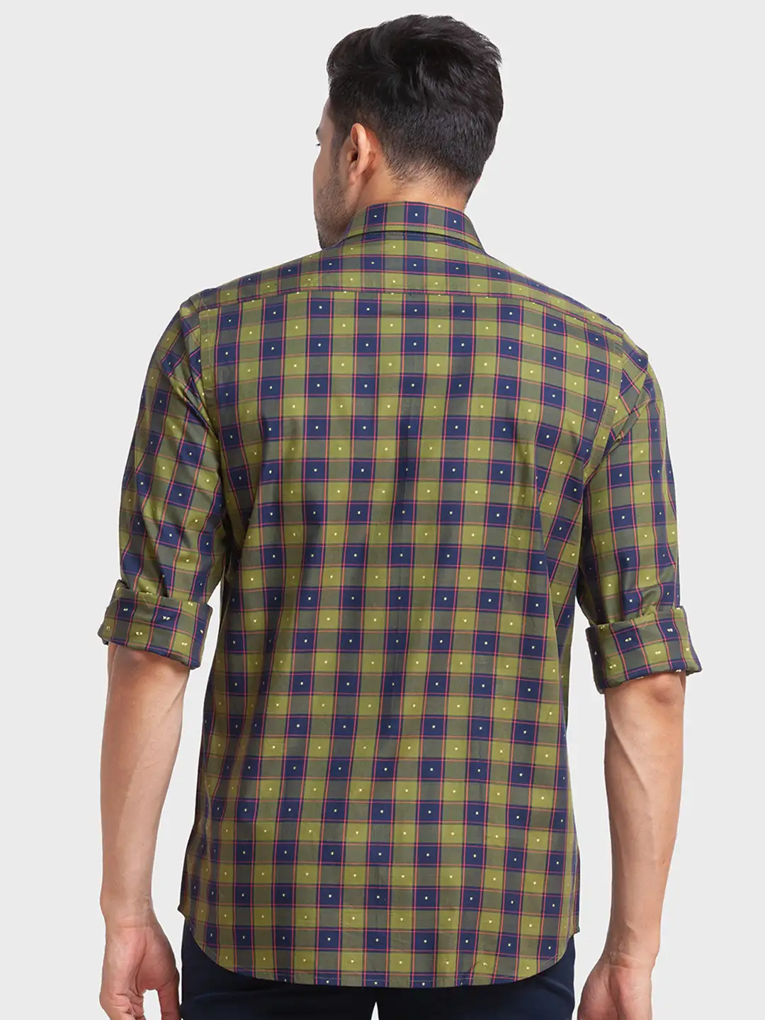 Men Green Tailored Fit Checks Cotton Full Sleeve Shirts - Image 6
