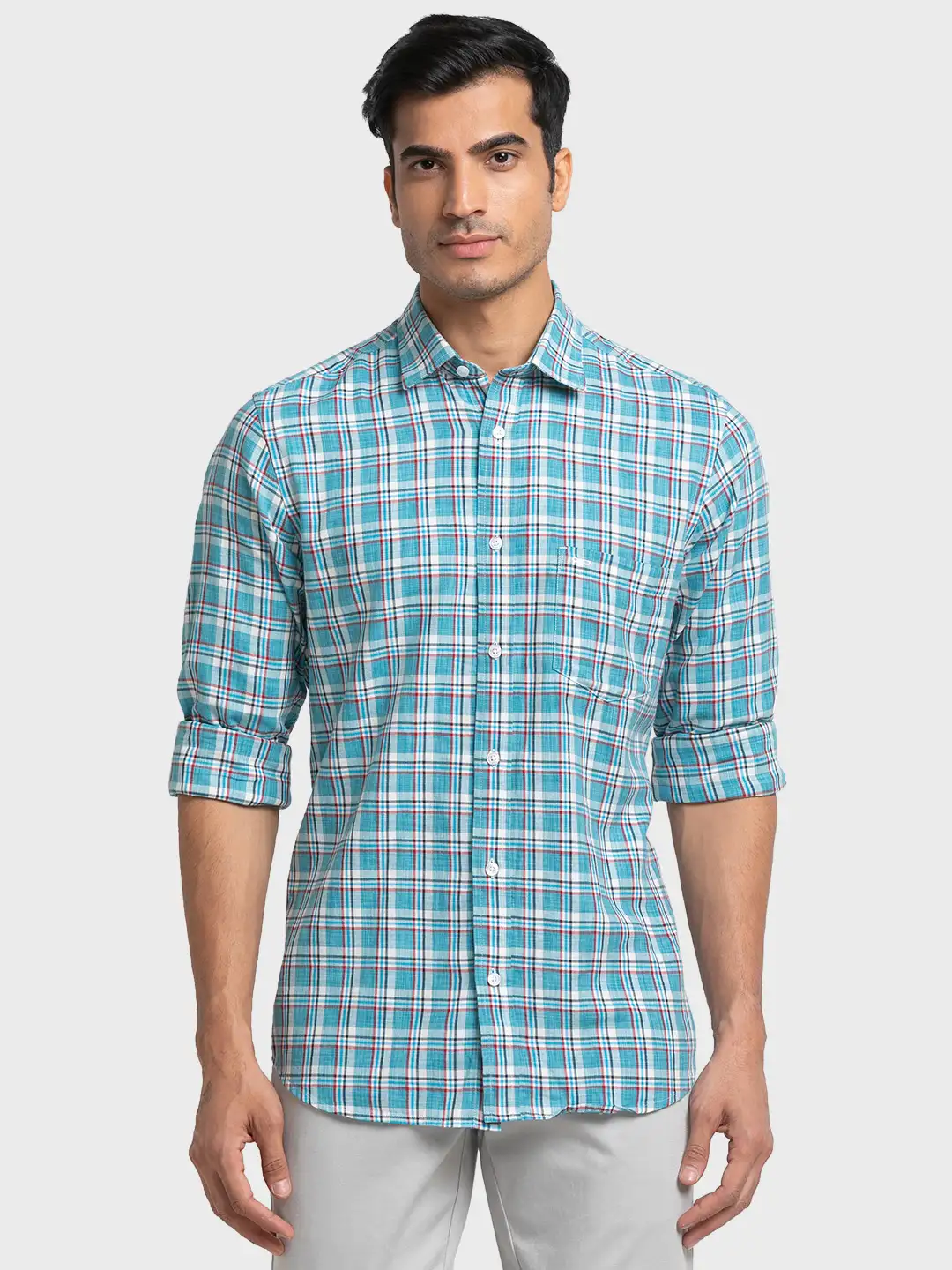 Men Green Tailored Fit Checks Cotton Full Sleeve Shirts