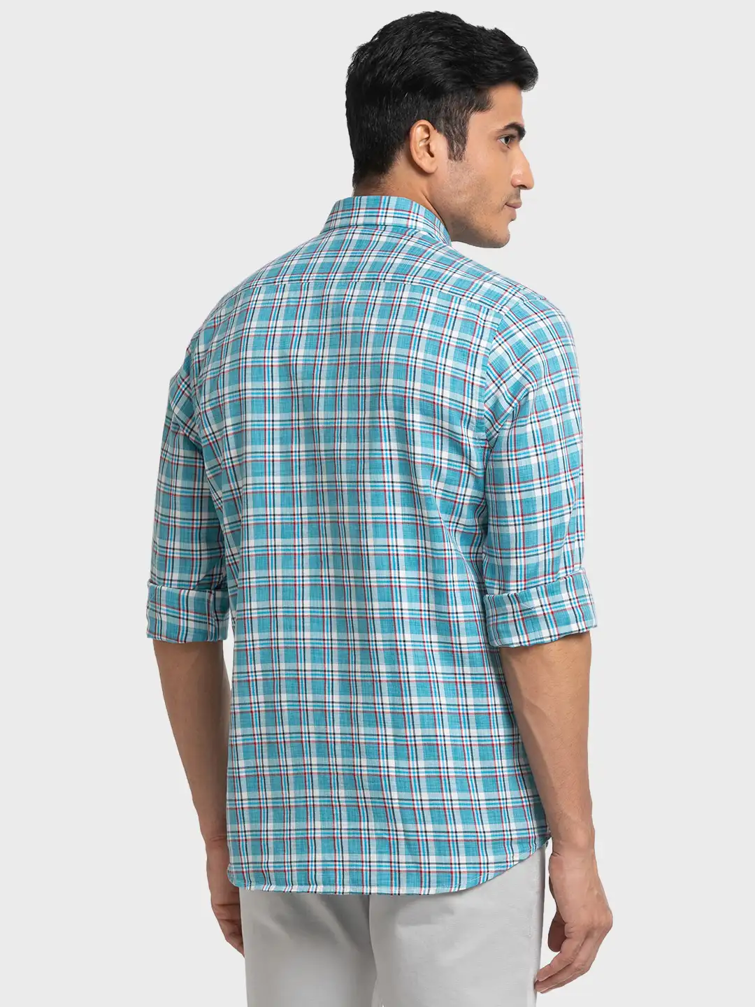 Men Green Tailored Fit Checks Cotton Full Sleeve Shirts - Image 4