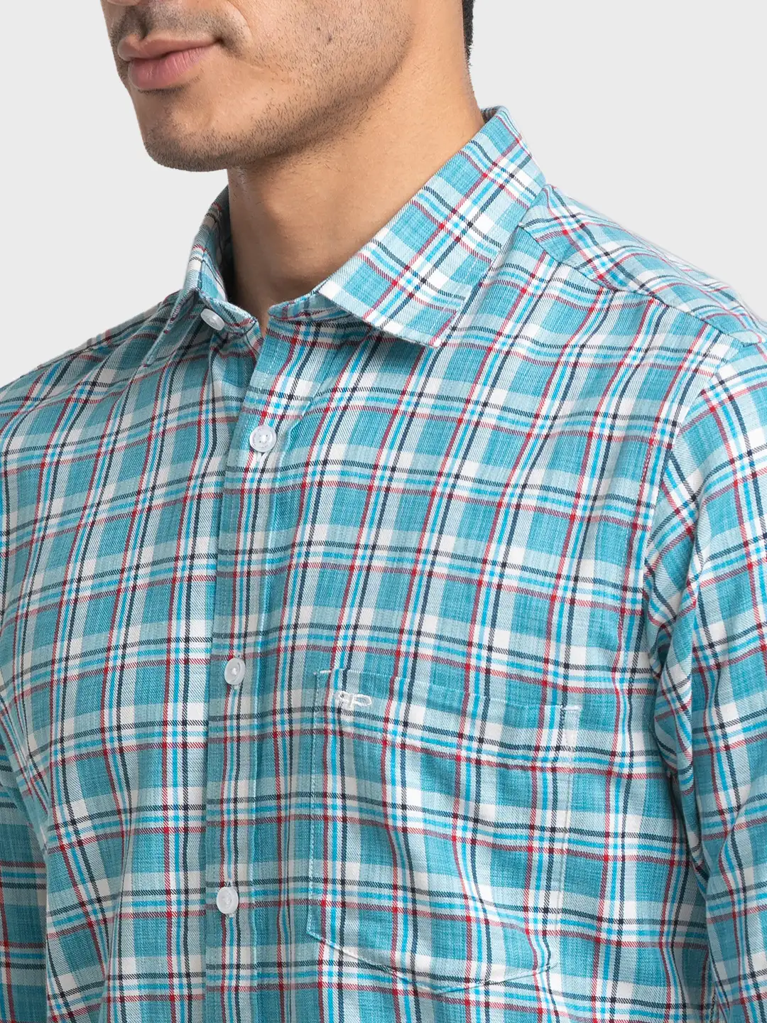 Men Green Tailored Fit Checks Cotton Full Sleeve Shirts - Image 6