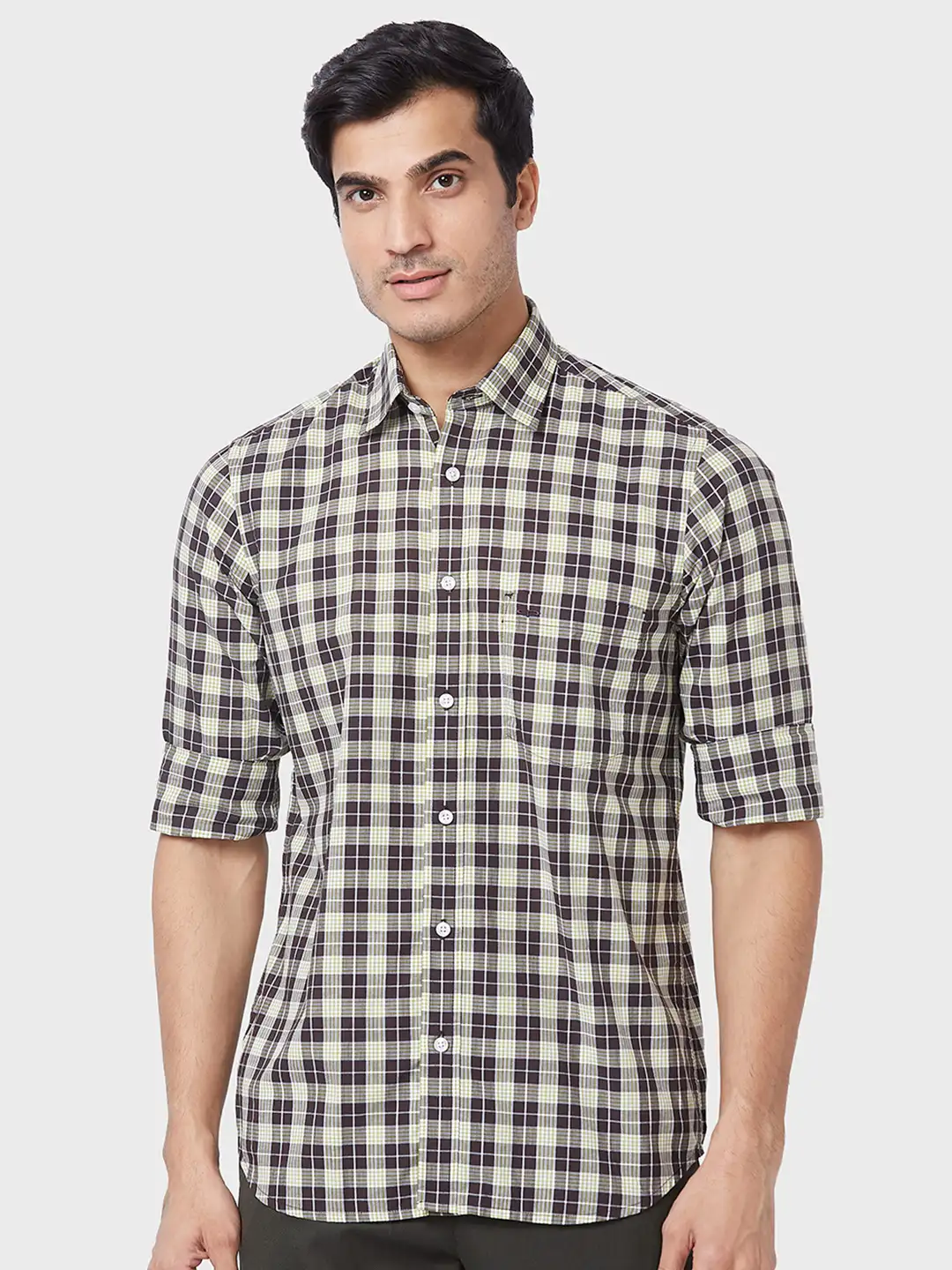 Men Green Tailored Fit Checks Cotton Full Sleeve Shirts