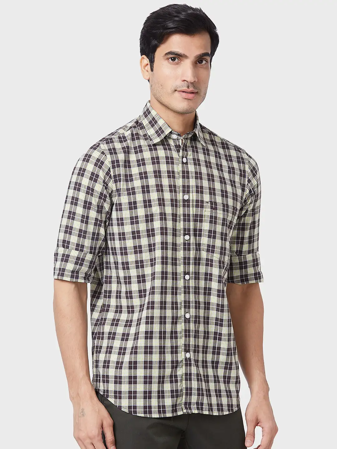 Men Green Tailored Fit Checks Cotton Full Sleeve Shirts - Image 2
