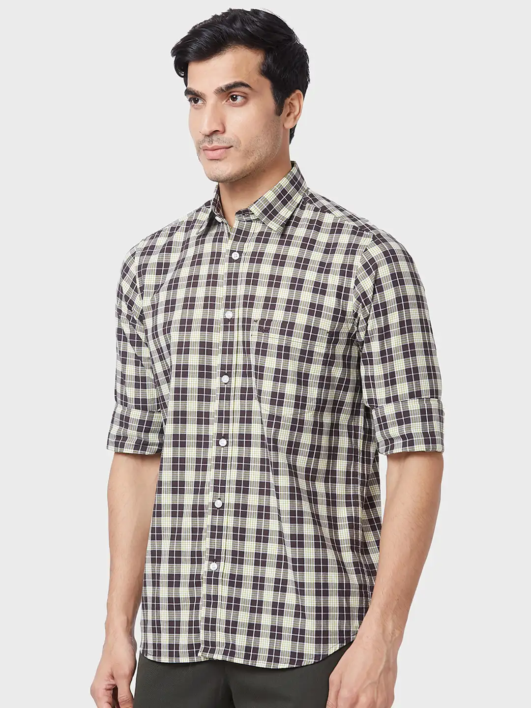 Men Green Tailored Fit Checks Cotton Full Sleeve Shirts - Image 3