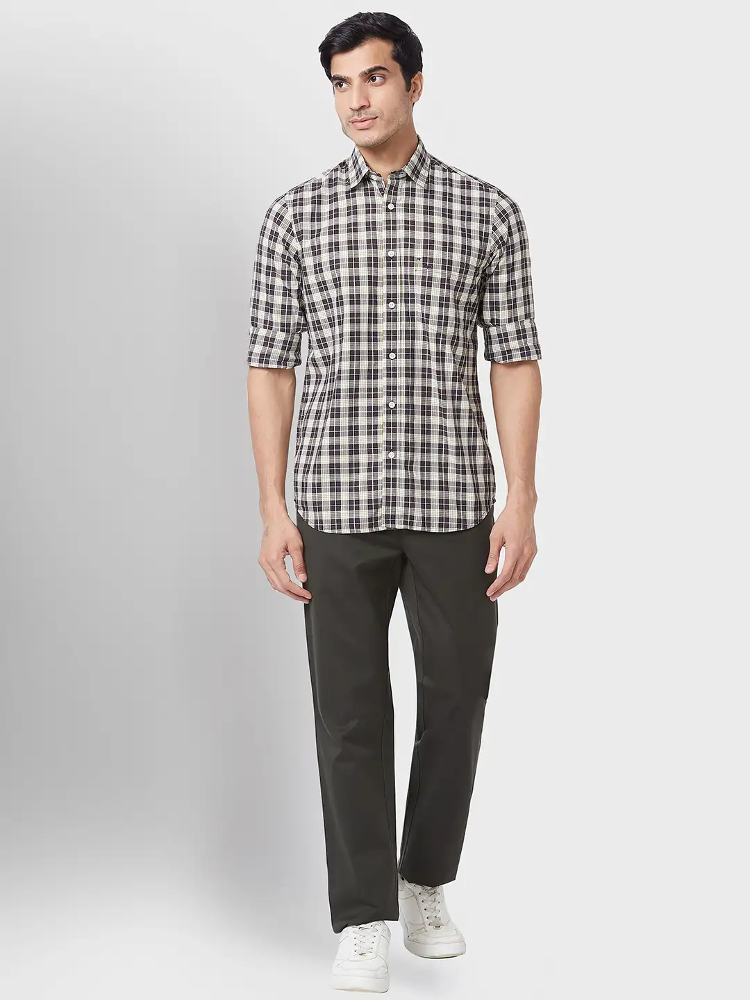 Men Green Tailored Fit Checks Cotton Full Sleeve Shirts - Image 5