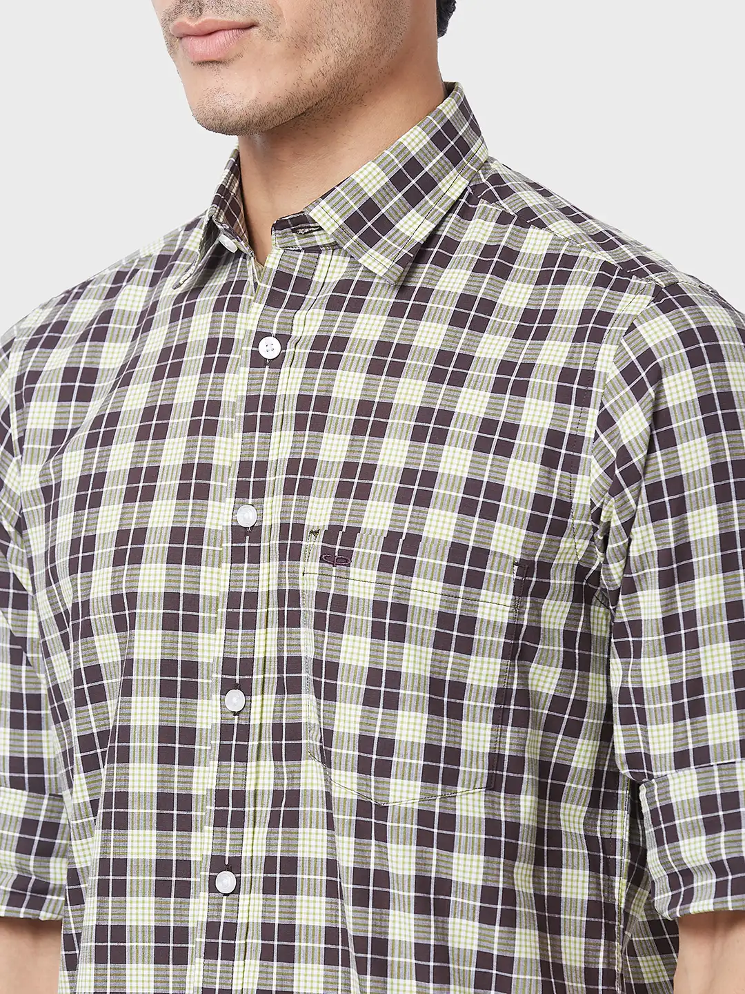 Men Green Tailored Fit Checks Cotton Full Sleeve Shirts - Image 6