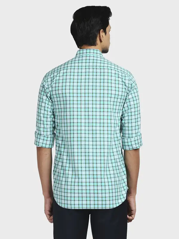 Men Green Tailored Fit Checks Cotton Full Sleeve Shirts - Image 4