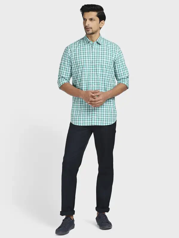 Men Green Tailored Fit Checks Cotton Full Sleeve Shirts - Image 5