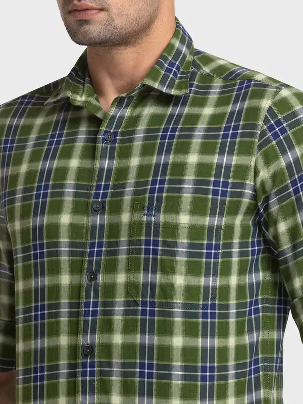 Colorplus Men Green Tailored Fit Checks Cotton Shirt - Image 6
