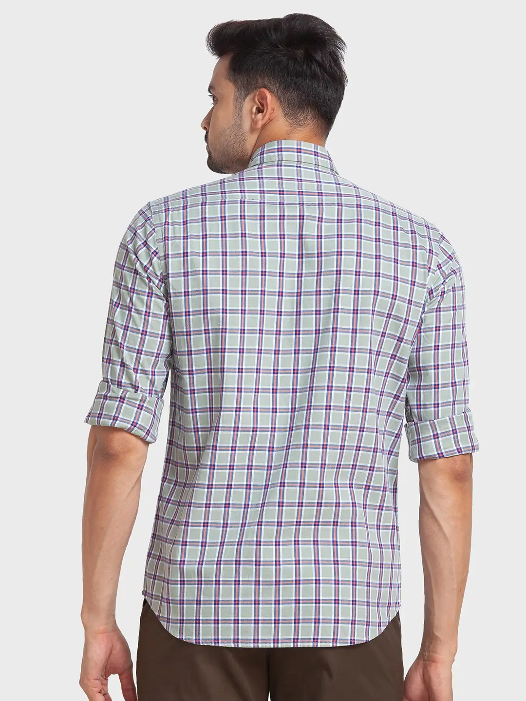 Men Green Tailored Fit Checks Cotton Full Sleeve Shirts - Image 4