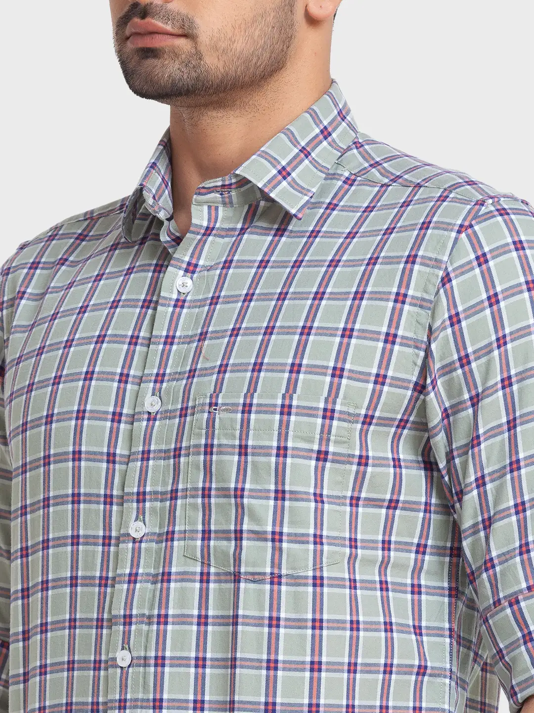 Men Green Tailored Fit Checks Cotton Full Sleeve Shirts - Image 6